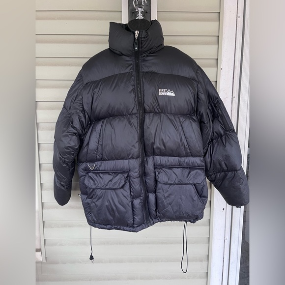 First Down Coat Mens Sz L Full Zip Bubble Puffer Jacket Down 90s Black VTG Y2K
